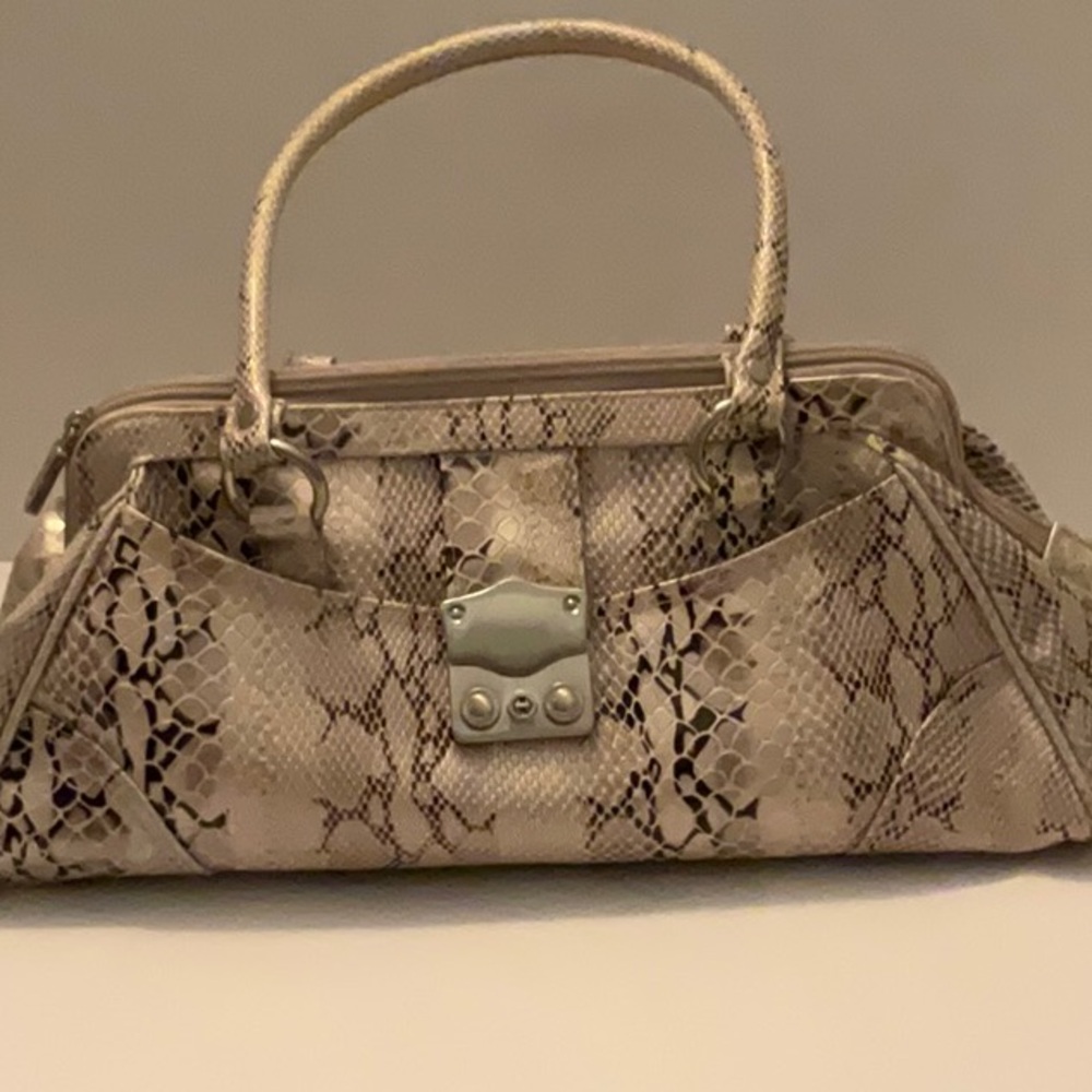 New York & Company Purse Hand Bag Faux Snakeskin Pattern Tan/brown. GUC